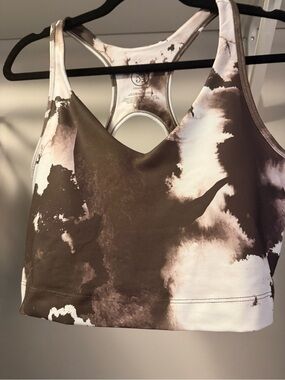Sage Brown and White Marble-Print Racerback Sports Bra